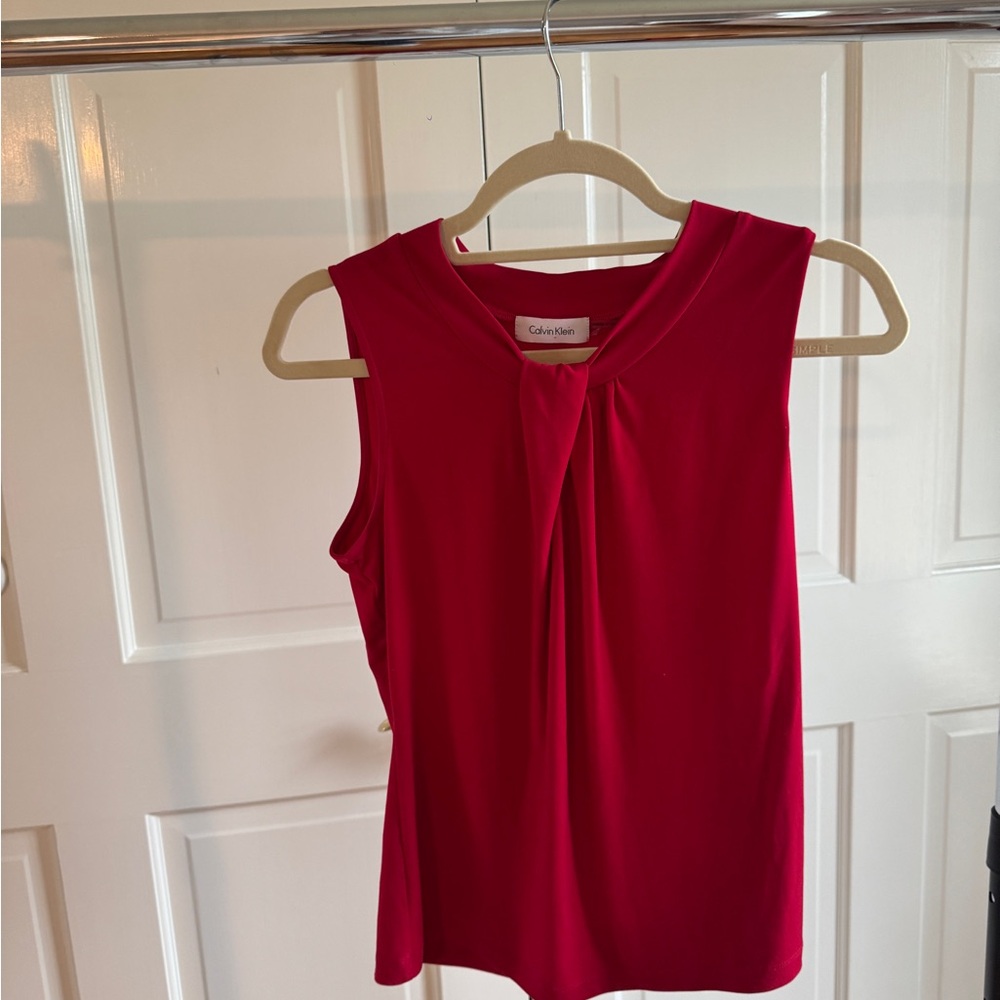 Calvin Klein Red Pleated Tank Top